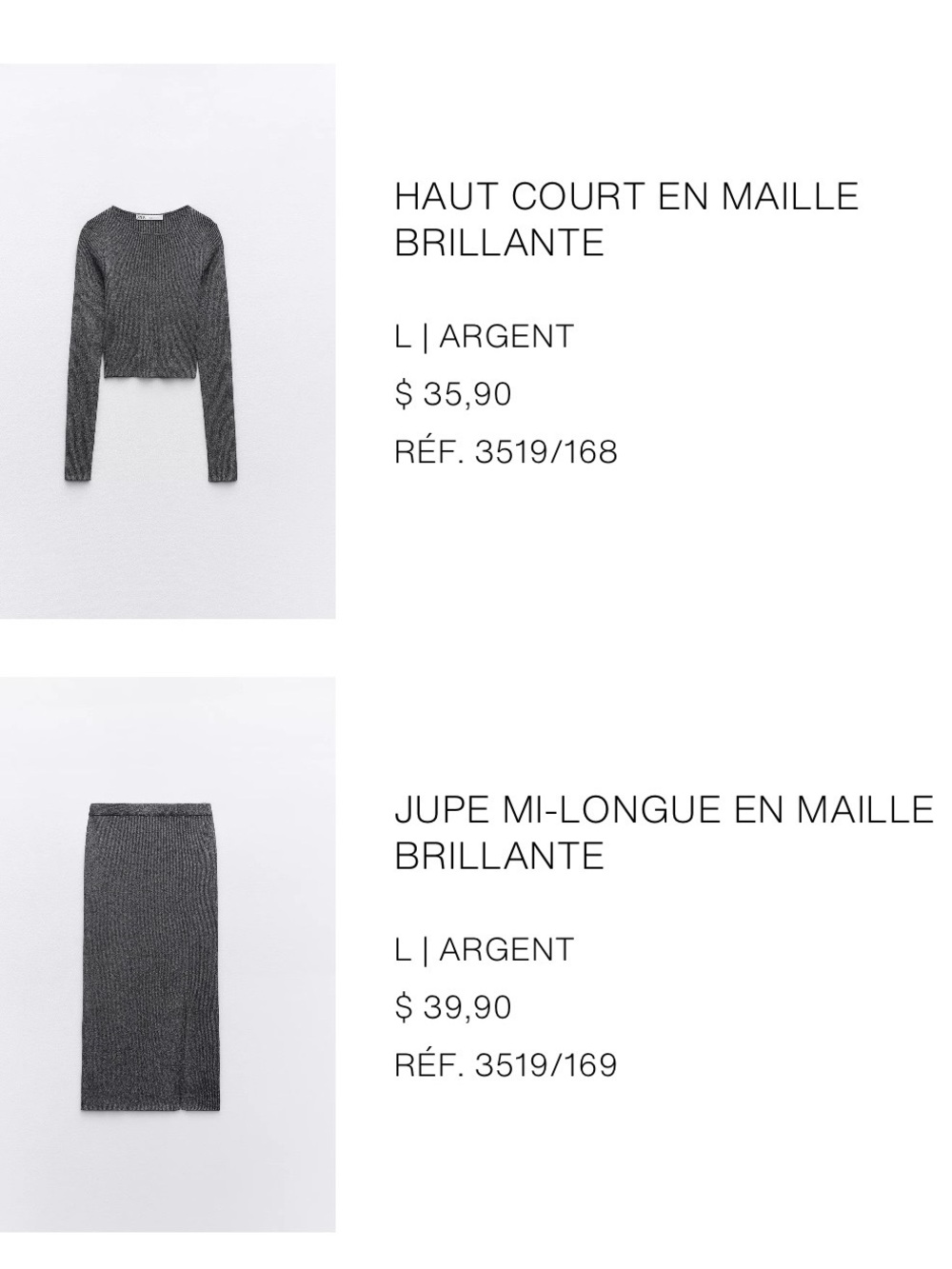 Zara Silver Shimmer Midi Knit Skirt